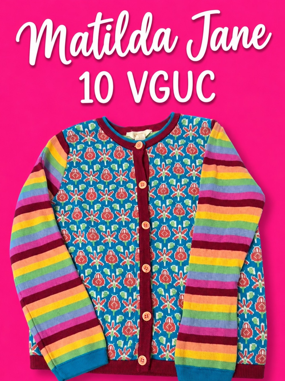Matilda Jane Girls Rainbow Stripe & Floral Cardigan - Blue/Multi